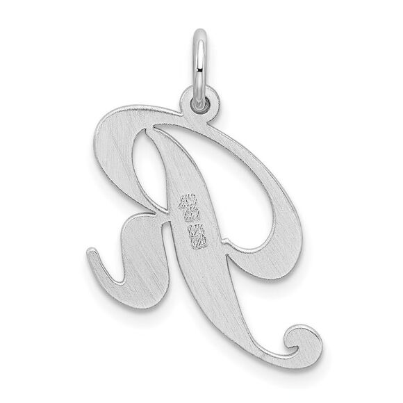 Sterling Silver, Ella Collection, LG Fancy Script Initial R Pendant - Picture 3 of 5